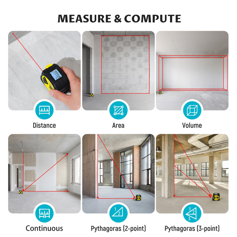 Lichamp Laser Tape Measure, 164ft Class II Laser Distance Meter (0.49mW Red Laser) and 16ft Manual Tape Measure
