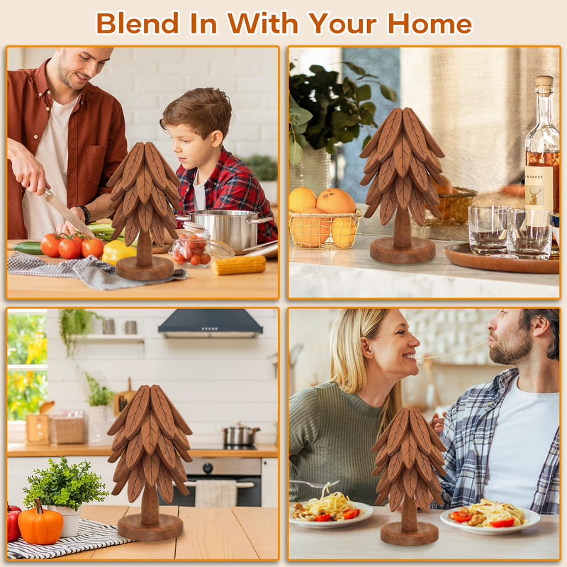 Wooden Trivets for Hot Dishes, Wooden Tree Trivet Set, Tree Coasters - of 5 + 1 Stand stored, Suited for Hots, Pans, Bowl, Teapot, Hot Holders - Multifunctional Ornaments Walnut - 5pcs