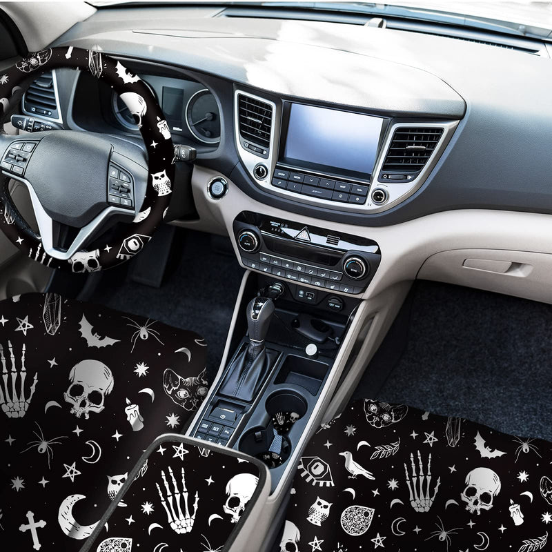 10 Pcs Moon Star Car Seat Cover Full Set for Women Men Steering Wheel Cover Front Seat Cover Belt Pad Armrest Pad Cover Car Coaster Keychain Wrist Holder for Universal Car SUV Truck(Vivid Pattern)