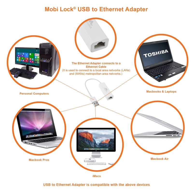 USB Ethernet LAN Network Adapter Compatible with Laptops and All USB 2.0 Compatible Computers Including Windows 7 to 11 Vista Mac OS X and macOS - by Mobi Lock