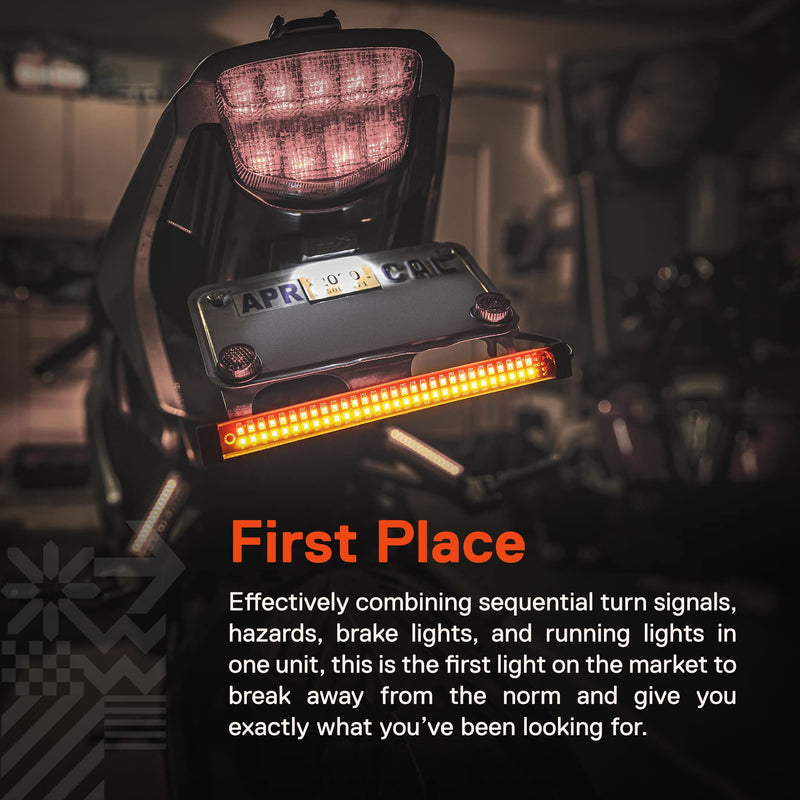 TRUE MODS 1pc 8" LED Motorcycle Turn Signal & Brake Taillight Strip [Waterproof] [Dual Row] [RED Tail & Brake] [AMBER Sequential Blinker] Self Adhesive Surface Mount Flexible Lamp for ATV Dirt Bike 1pc 8" Tail Light w/ Amber Sequential