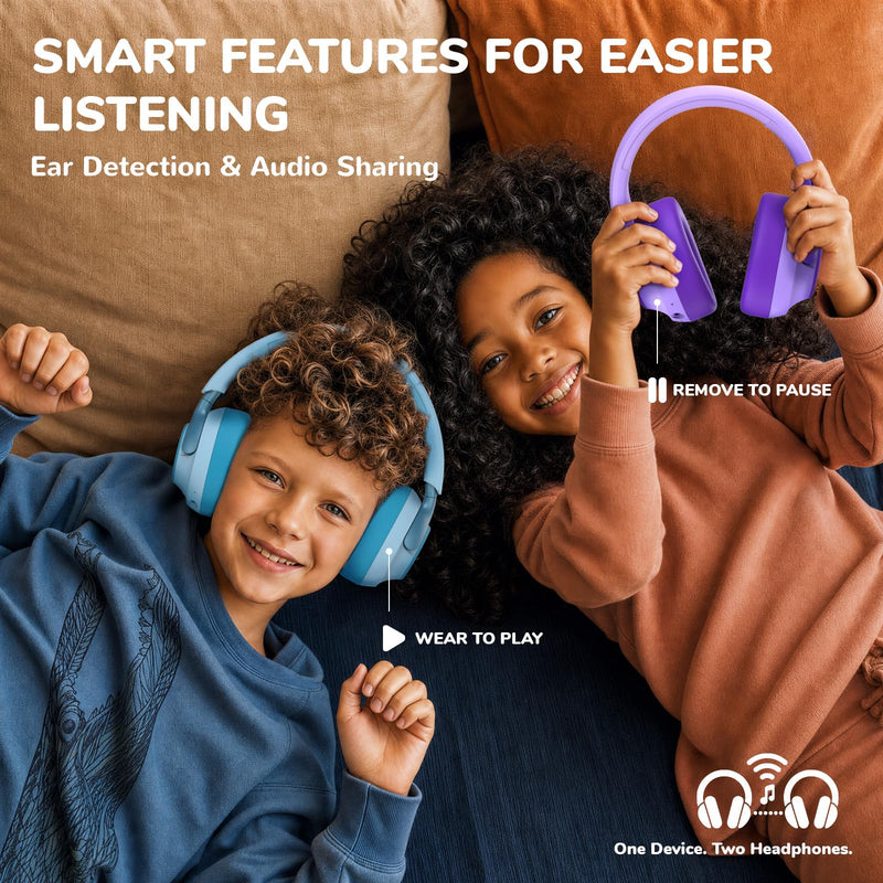 iClever Q950 Hearing Care Certified Noise Cancelling Headphones for Kids | SafeSound Tech 3.1, TÜV Certified, Sensory Inclusive for Autism, Red Dot Award Winner, 60H Playtime, Storage Case for Travel Blue