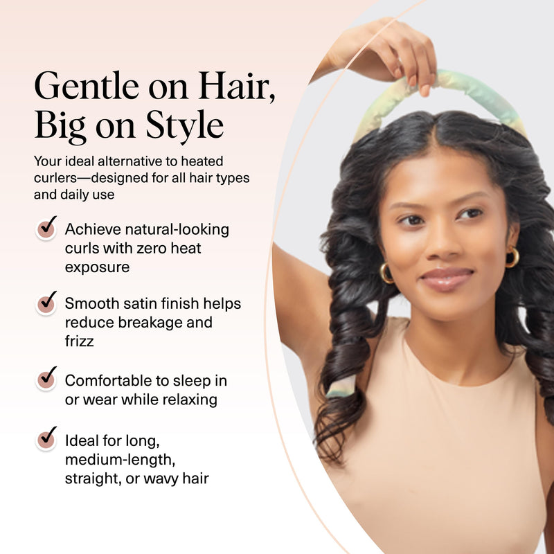 Kitsch Satin Heatless Curler Set - Aura | Heatless Curls Overnight w/34 " Hair Waver & 2 Satin Scrunchies, Comfortable Hair Curlers to Sleep in for Frizz-Free Hair