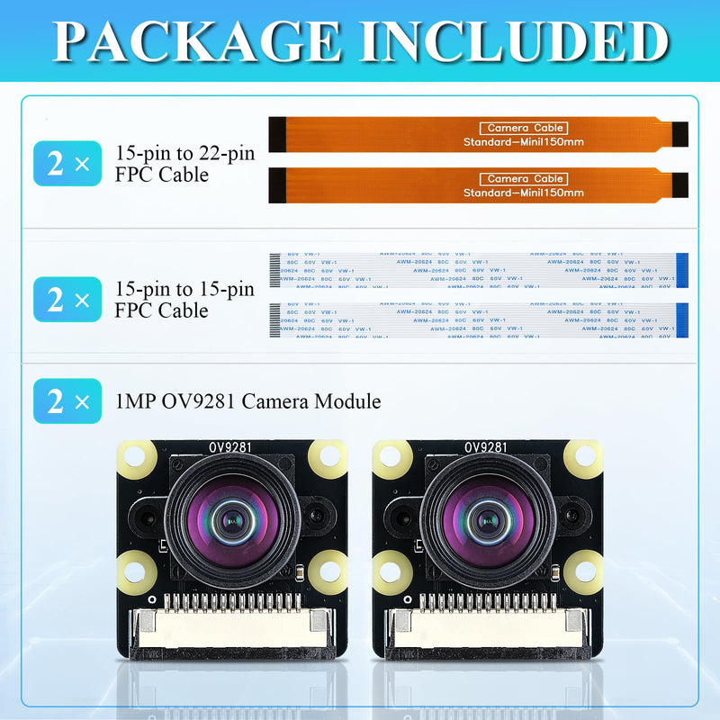 2PCS 120fps Monochrome Global Shutter Camera Module, 1MP OV9281 Sensor with 120° Wide-Angle Lens, Compatible with Raspberry Pi 5 / 4B / 3B+ / 3B / Zero 120 degrees