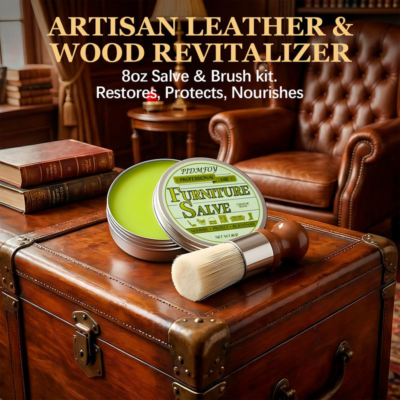 Furniture & Leather Repair Salve with Brush, Wood, Vinyl, Leather, Polisher, Cleaner and Conditioner for Furniture, Saddle, Moisturizer, Restorer for Car Seat, Couch, Shoe, Purse, Boot - 8oz
