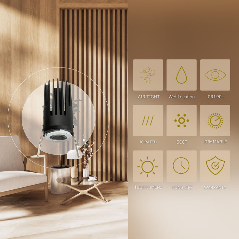 2 inch Round Bronze HO Downlight Luminaire, LED Recessed Light Fixtures Ceiling Lights, Dimmable 14-20W=125-175W,1200-1700 Lumens, CRI 90+, 5CCT Selectable 2700K|3000K|3500K|4100K|5000K Trim Round Bronze 2 inch HO