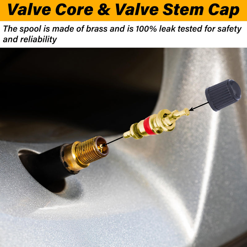 2 PCS Tire Valve Stem Removal Tool with 20 PCS Valve Cores, 10 PCS Tire Valves Caps, 1 PCS 4-Way Valves Tool, Car Accessories Tires Repair Tools Universal for All Cars (33 PCS)