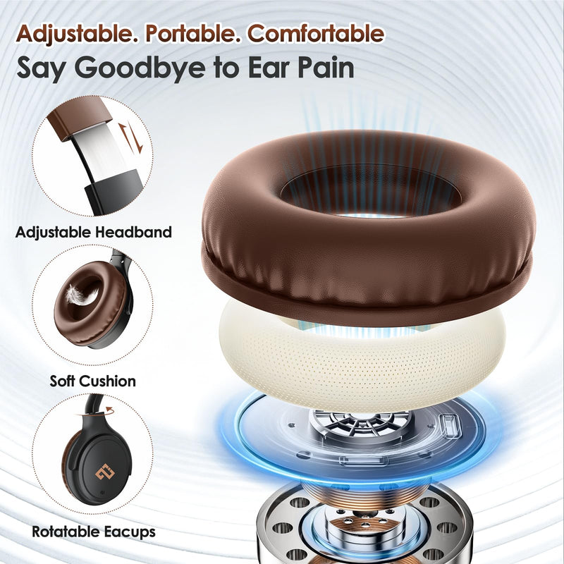 USB C Headphones for School Wired Headphones with Microphone-Brown Headset | Lightweight/Foldable/Adjustable/Comfortable Over Ear Headphones for iPad/Travel/iPhone 17, Back-to-School Season, Teen Gifts Brown