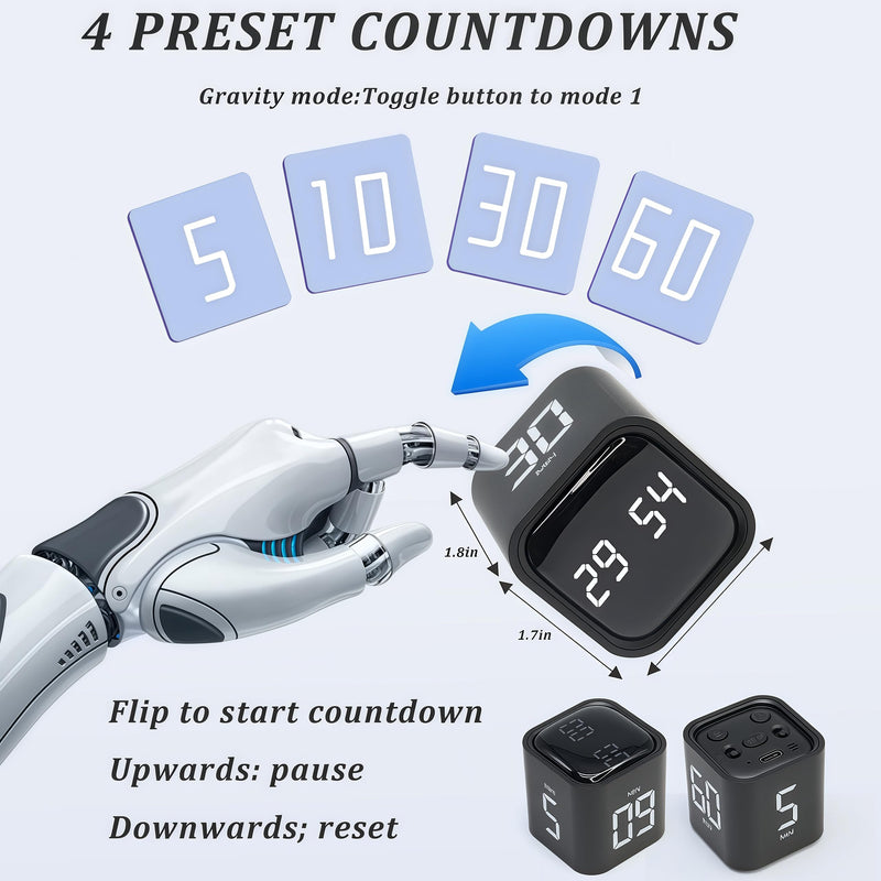2Pcs Rotating Pomodoro Timer 5,10,30, 60 Minutes Preset,Desk Productivity Flip Timer, Visual Cube Countdown Stopwatch,Custom Modes/Vibration/High/Low Volume,ADHD Timers, for Study, Work, Kitchen Black-2pcs
