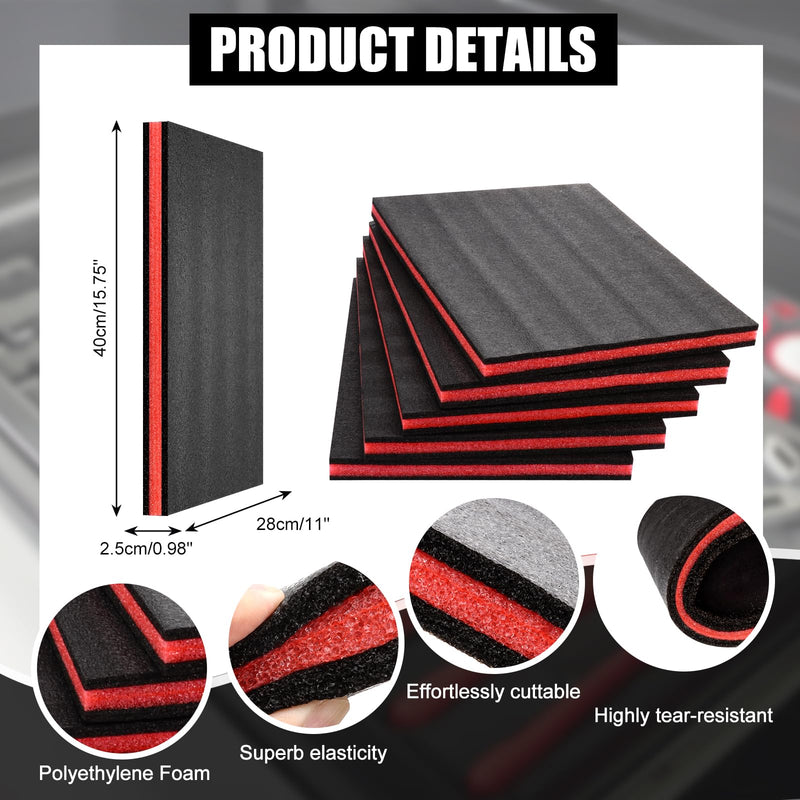 5 pcs Tool Box Foam 17.3x12x1 inch Tool Inserts for Cases Foam Sheets Box Organizer for Toolbox Cabinet Chest Drawer Storage Craft 15.75x11x0.98inch