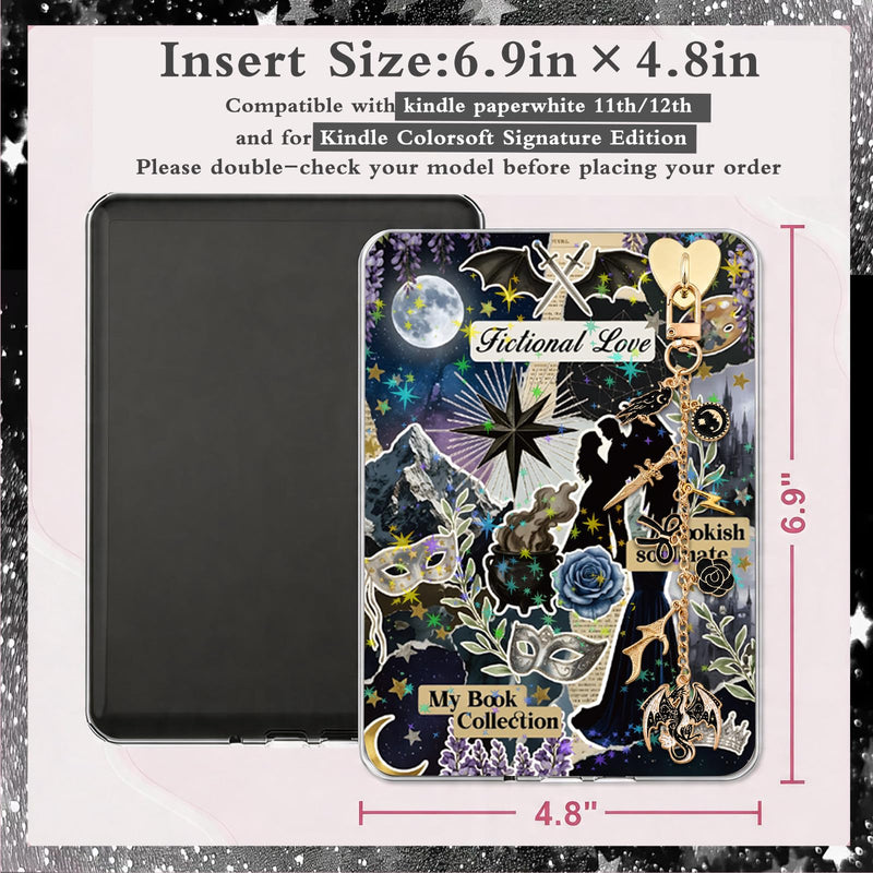 Inserts Cardstock for Clear Case - 8 Pcs Fantasy Dragon Back Cover Skin Card Cool Dust Plug Charm Chain for Kindle Paperwhite 11th 12th E-Reader Decorative Accessories Bookish Readers Gift 6.8" × 4.8"
