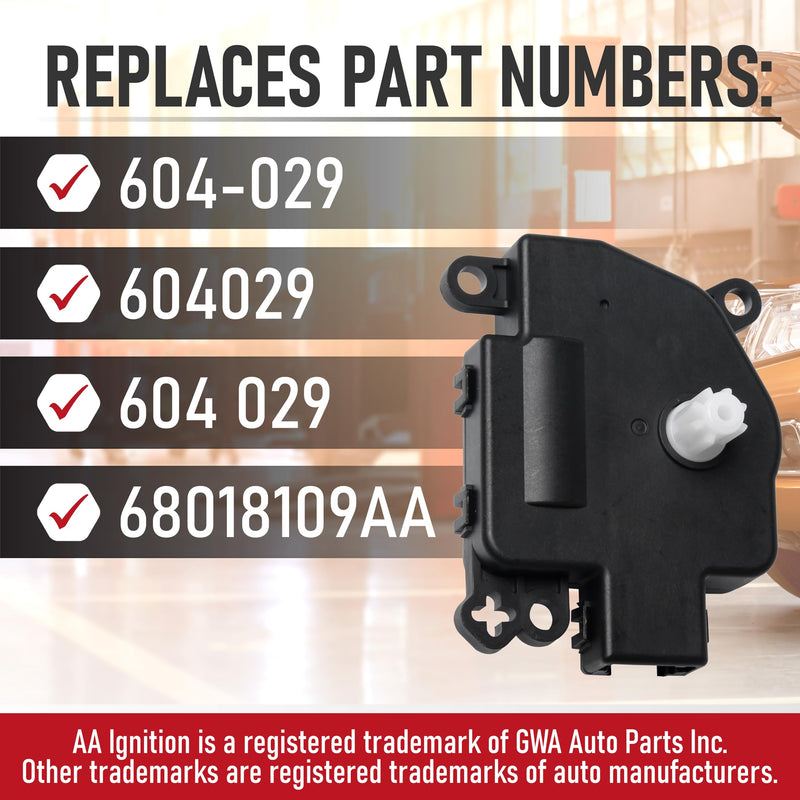 HVAC Air Blend Door Actuator Replacement by AA Ignition - Compatible with Chrysler, Dodge, Jeep, Ram - Avenger, Sebring, Caliber, Journey, Compass, Patriot, Wrangler, ProMaster - 604-029, 68018109AA