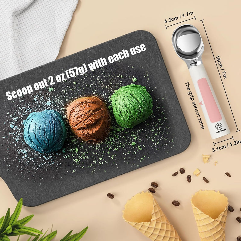 Heated Ice Cream Scoop – Electric Scooper for Hard Ice Cream and Desserts, Handheld Heating Up to 158°F, Rechargeable with LED Display, Easy to Clean, Ideal Summer Gift White