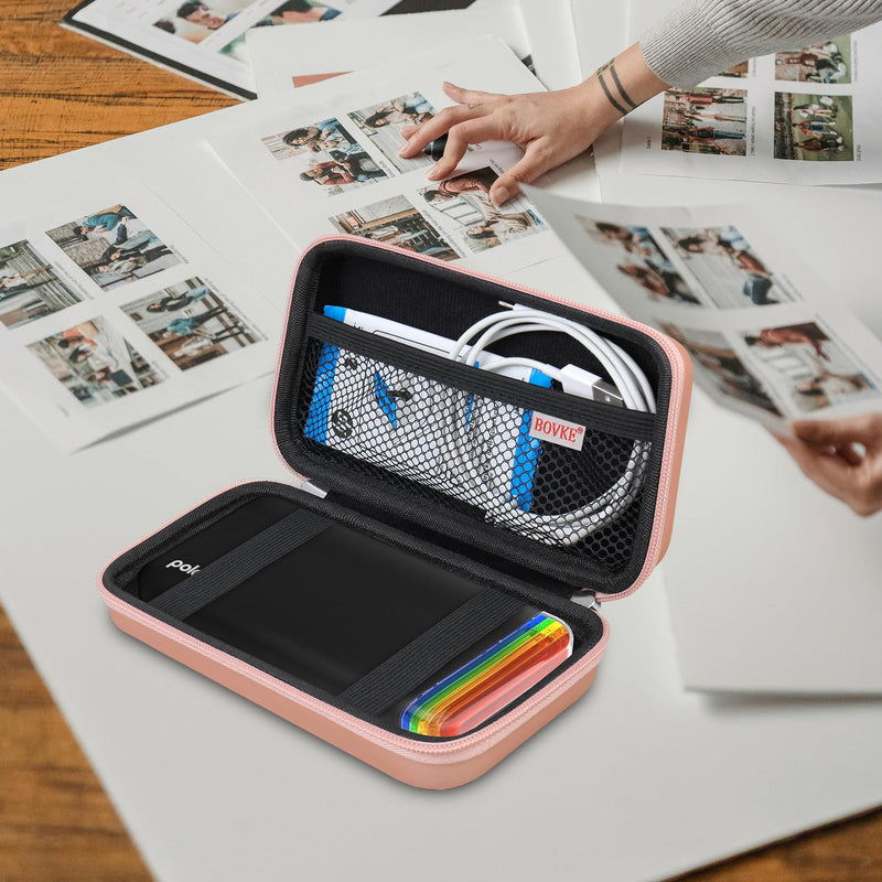 BOVKE Carrying Case for Polaroid Hi-Print 2nd Generation Bluetooth Connected 2x3 Pocket Photo Dye-Sub Printer, Mesh Pocket for Polaroid Hi-Print Paper - 2x3 Paper Cartridges and Cables, Rosegold