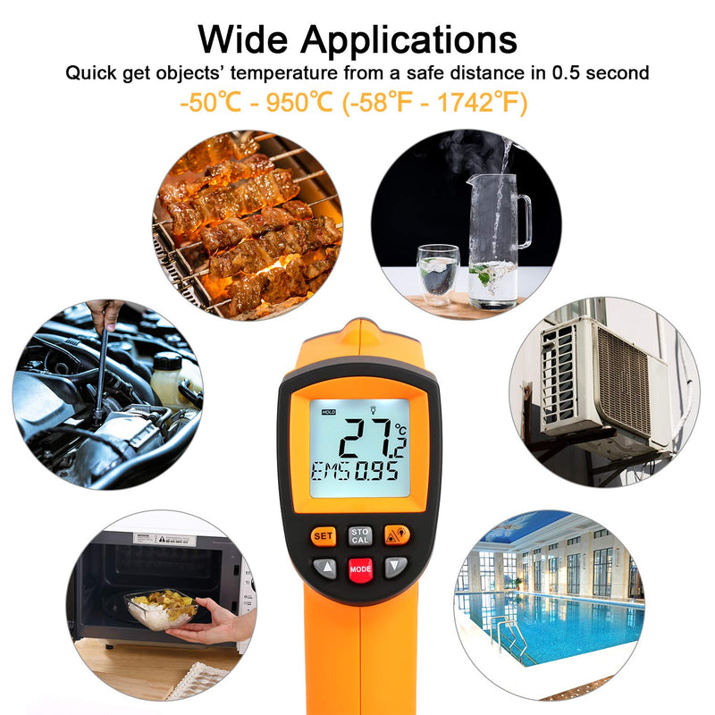 Laser Infrared Thermometer Gun - High Heat, Settable Temp Alarm, IR Temperature Reader -58F to 1742F, Industrial Surface Use -58°F~1742°F
