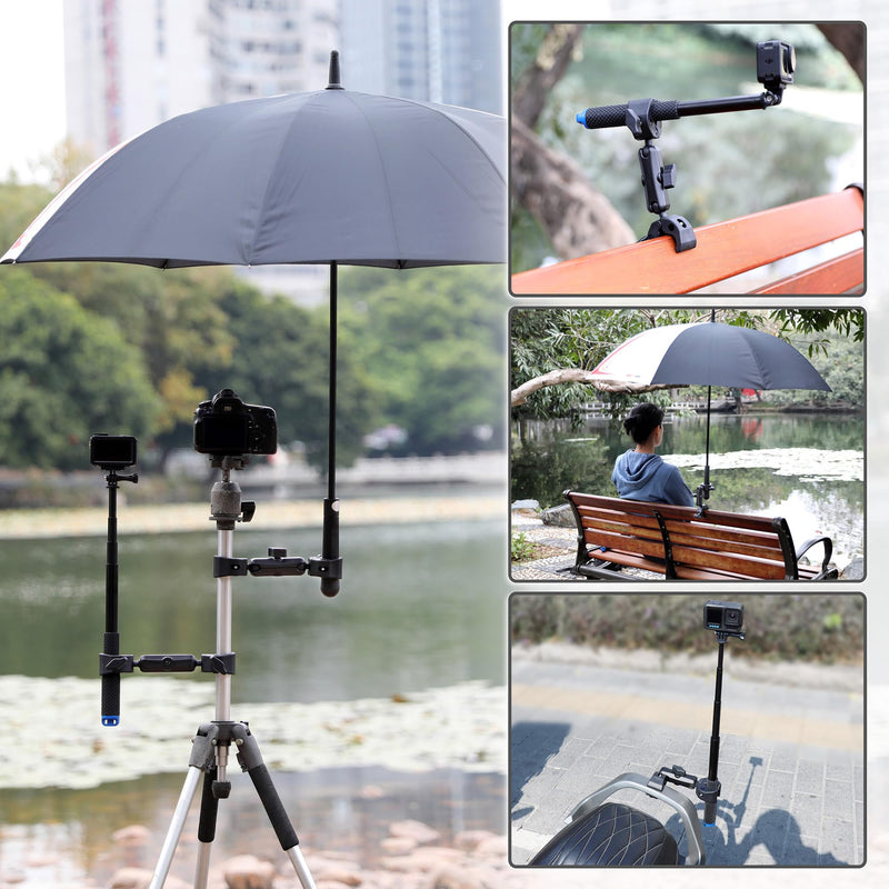 Double Super Clamp Camera Mount with Magic Arm for Chair/Photography Reflector/Light/Pole, Umbrella Clamp with 360° Rotation Double Ball Head Adapter for Golf Push Carts/Strollers/Wagons