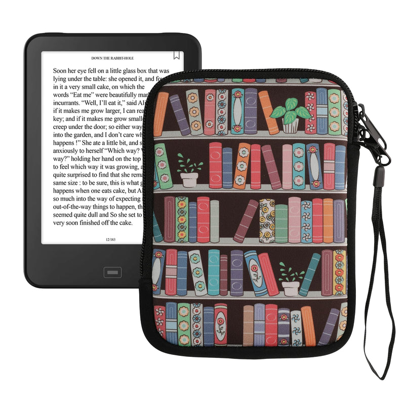 kwmobile Neoprene e-Reader Pouch Size 6" eReader - Universal eBook Sleeve Case with Zipper, Wrist Strap - Blue/Green/Dark Pink Summer Library blue / green / dark pink