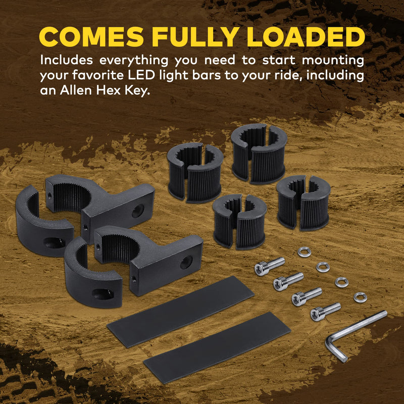 LAMPHUS Off-Road ATV UTV Light Bar Mounts Mounting Bracket Mini Bar Clamp Kits [0.75"/1"/1.25" Inch] [Horizontal Bar] [Aluminum] [2 Unit] Bull Bar UTV Roll Bar Clamp Tube Roll Cage Clamps Mount Horizontal Bar 2 Pack