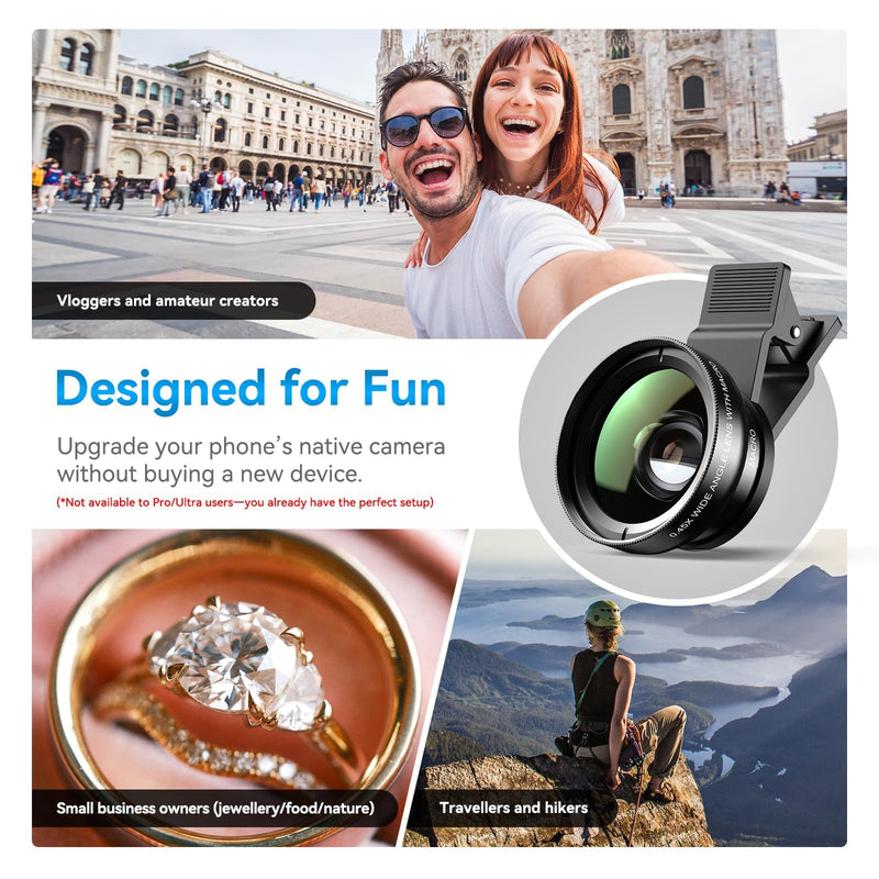 APEXEL 0.45x Wide Angle & 12.5X Macro Lens, Clip-On Phone Camera Kit | for iPhone & Android – Perfect for Selfies, Travel, and Close-Ups