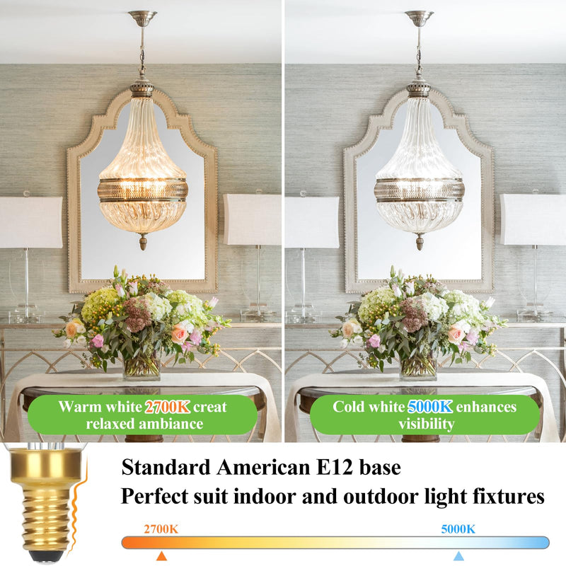 GoBright 24-Pack Dimmable E12 Candelabra Light Bulbs 60 Watt Equivalent, 2700K Soft Warm White 6W LED Chandelier Light Bulb, Super Bright 630LM LED Filament Clear Glass Candle Light Bulbs, No Flicker 24 Count (Pack of 1)