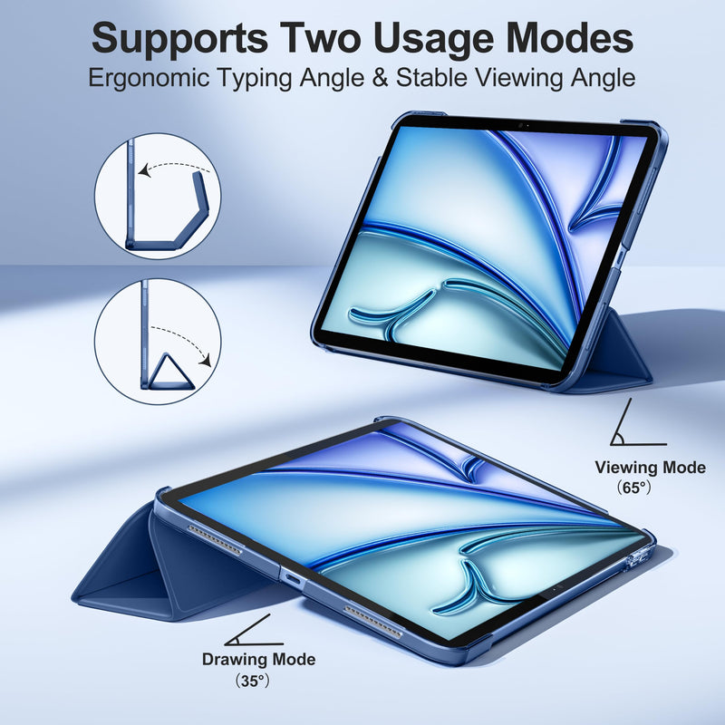 for iPad Air 11 Inch Case (M4/M3/M2) with Screen Protector | Slim Trifold Stand Protective Cover with Translucent Back for iPad Air 11 Case (2026/2025/2024), Auto Sleep/Wake, NavyBlue