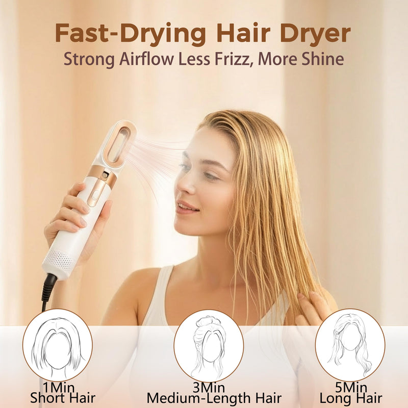 5 in 1 Hair Styler & Air Styler, Hair Dryer Brush, Hot Air Brush, Hair Brush Set with Detachable Curling Wand, Hair Curlers, Straightener Brush for Volumising & Styling for Women (A - Gold & White) A - Gold & White