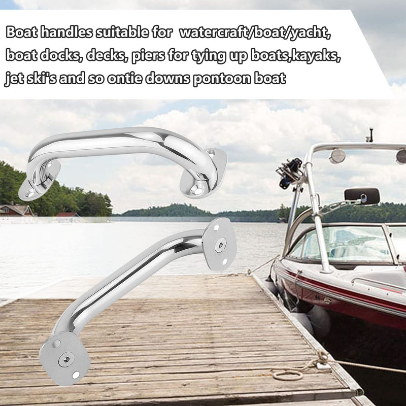 Marine Grab Handle 316 Stainless Steel Boat Handles Grab Polished Handrail,9 Inch Round Marine Handle Hand Rail, Deck Hardware Handrails for Boat Marine Yacht/RV, Pack of 2