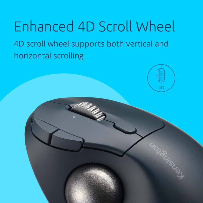 Kensington TB550 Wireless Trackball Mouse, Thumb Operated, Rechargeable, Ergonomic Design (K72196WW), Black Thumb-Operated