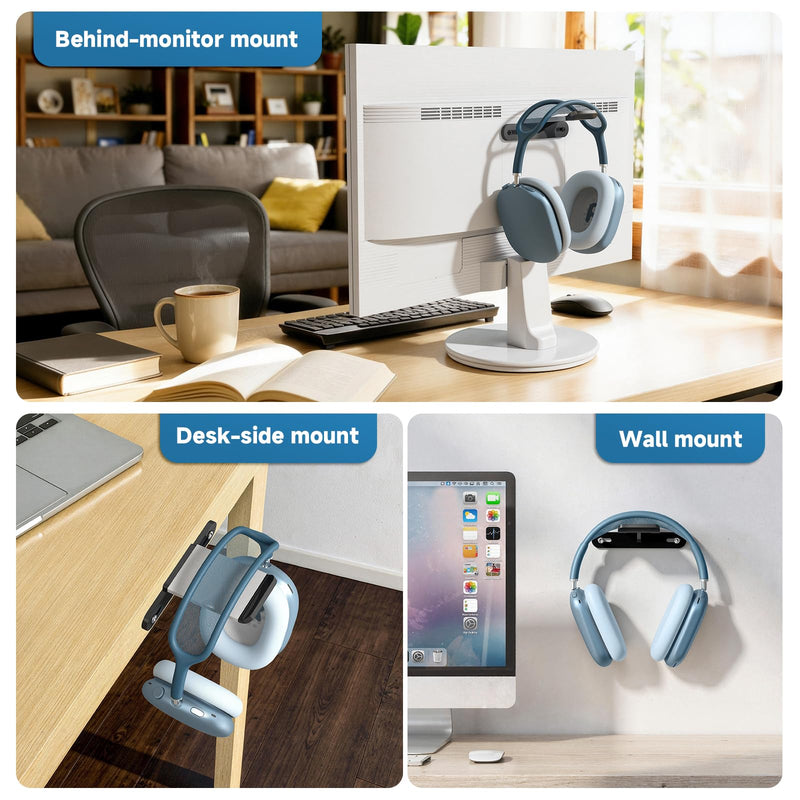 Hidden Headphone Holder for Monitor, VESA Mount Headset Hanger | Acrylic Behind Monitor Headphone Hook for Gaming Desk Setup, Space Saving, 75x75mm 100x100mm VESA Mount Compatible, Black