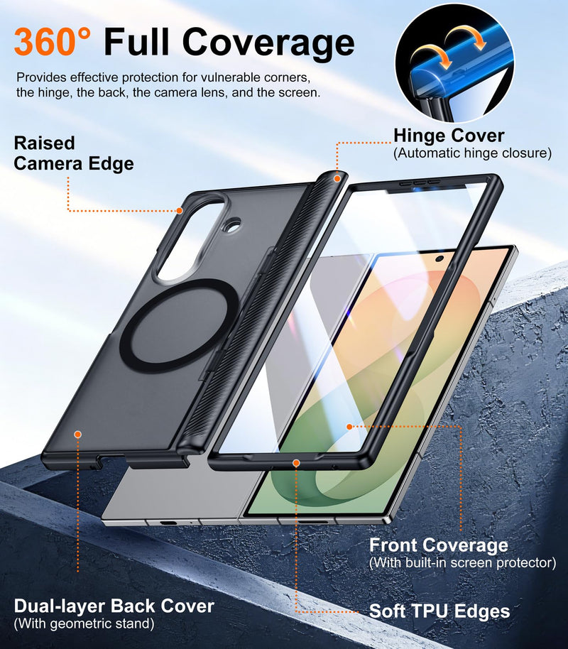 SPIDERCASE Magnetic for Samsung Galaxy Z Fold 8 Ultra Case, Black | Built-in [Screen Protector] [Stable Kickstand] [Hinge Protection] [Compatible with Magsafe] Military Grade Protective Cover