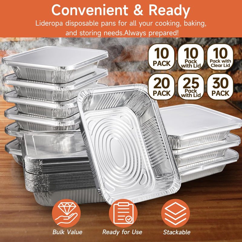 30 Pack 9x13 Aluminum Pans, Disposable Half Size Foil Pans | Heavy Duty Aluminum Foil Pans for Baking,Roasting, Meal Prep, Food Storage, Parties, Catering - Oven, Freezer & Grill Safe 30 PACK
