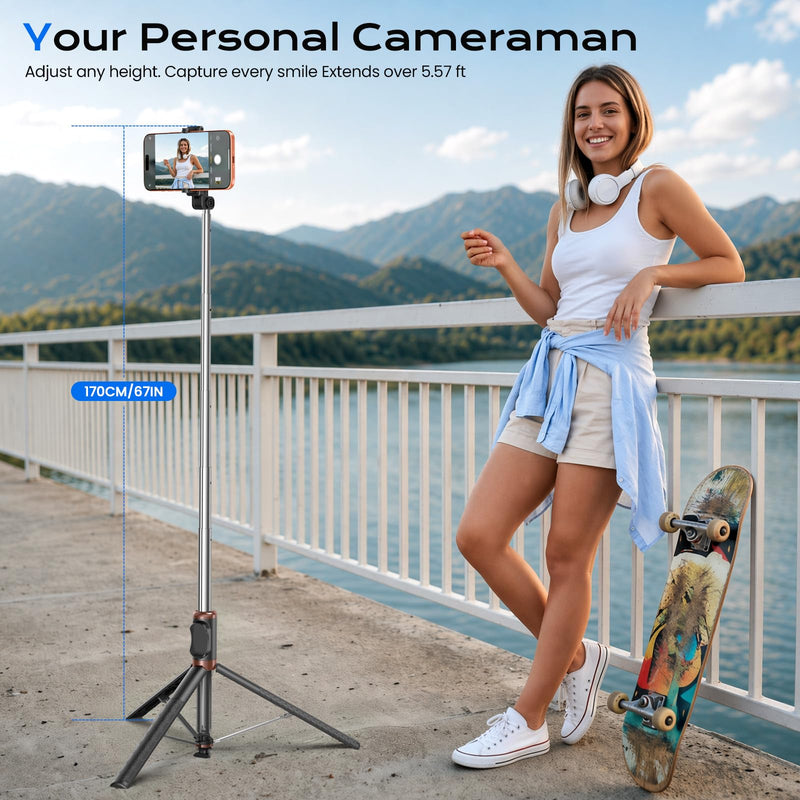 LOXP [Auto Open] Phone Tripod for iPhone, 67" Selfie Stick Tripod | Lightweight Aluminum Phone Tripod Stand with 360° Rotation for Video Recording, Travel, Vlog, Live Stream, without Remote