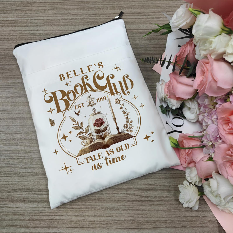Tale As Old As Time Belle's Book Sleeve, Book Covers with Zipper, Book Lovers, Book Pouch Kindle Protector, Gifts for Women Teacher Librarian Bookworm Bookish (White-C, Large) White-c