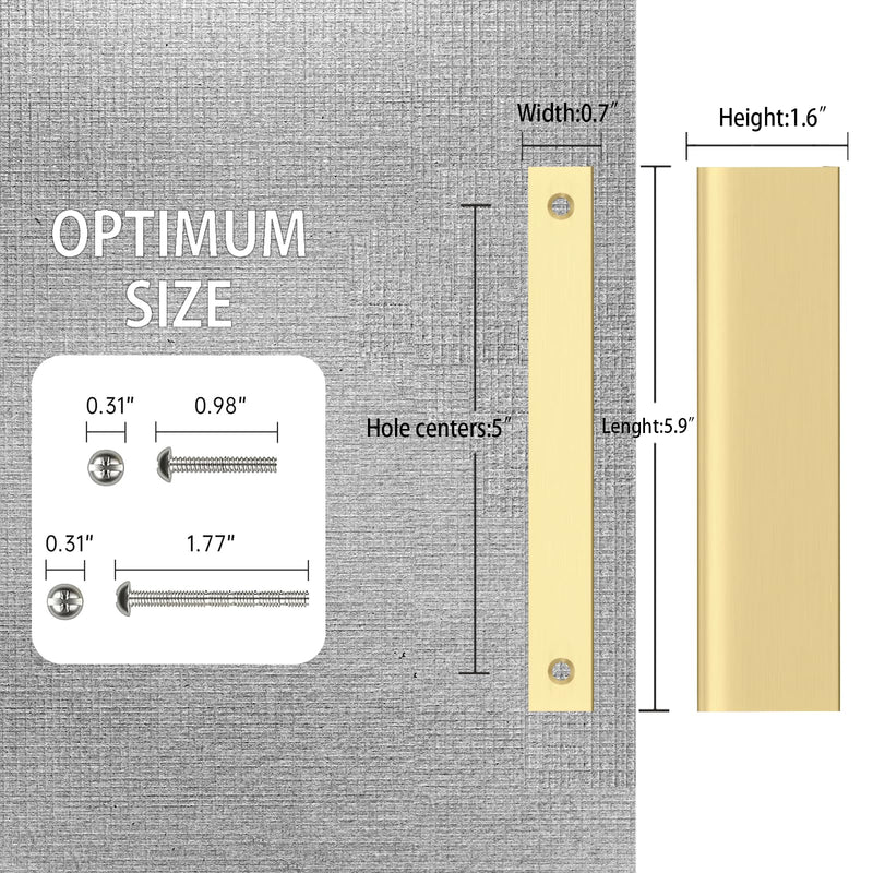 FILTA 10 Pack Gold 5 Inch(128mm) Hole Center Kitchen Cabinet Handles,5.9 Inch(150mm) Overall Length Edge Finger Tab Pull for cabinets Kitchen Concealed Drawer pulls 5"(128mm) Hole Center
