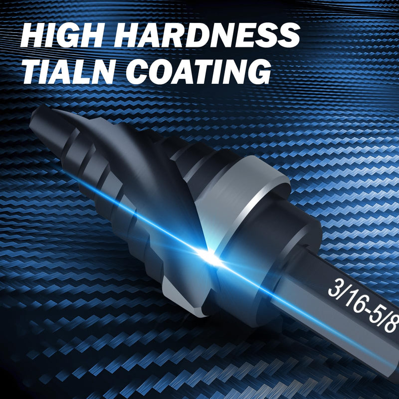 THINKWORK M35 Cobalt Spiral Flute Step Drill Bit Set, 5 Pcs Single Size HSS Step Bits (1/8"-3/4"), Small Size EDC Unibit with 1/4" Shank Step Bits for Metal, Aluminum, Steel, Wood Plastic (1/8"-3/4")5Pcs