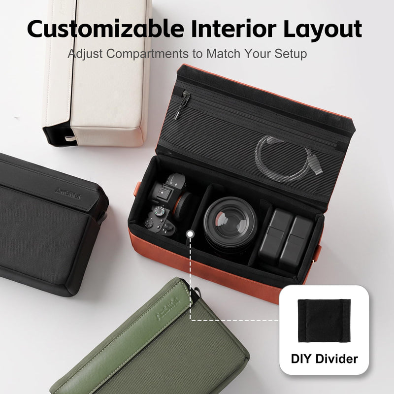 AMBITFUL D1 Cube Camera Insert, Medium/Large Padded Organizer with Dividers for Mirrorless DSLR, Black/Apricot (Green, M (5.2L)) Green M (5.2L)