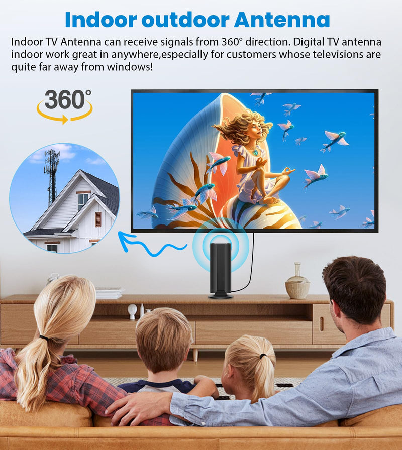 2026 TV Antenna for Smart TV, 5000+ Miles Range Strongest Digital HD TV Antenna Indoor Ourdoor with Amplifier Signal Booster, Waterproof Design,8K 4K 1080p Support 360°,33.8FT Cable 33.8FT