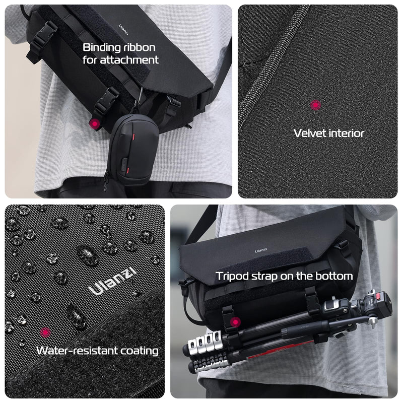 ULANZI BC08 Sling Camera Case 9L with Tripod Holder | Small Compact Camera Tactical Shoulder Bags for DSLR/SLR/Mirrorless Cameras, Water-Resistant Crossbody Bag Women Men, Black