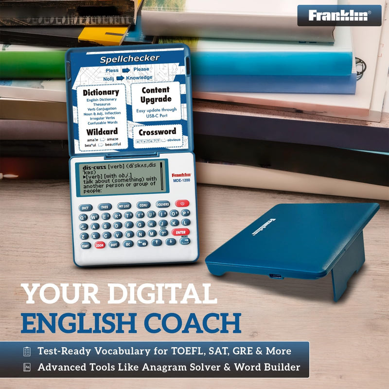 Franklin MDE-1200 Electronic Dictionary and Thesaurus – English Dictionary, Synonyms, Spell Checker, Word Games, Grammar Tools, Digital Dictionary, Portable Device with LCD Screen Blue MDE1200