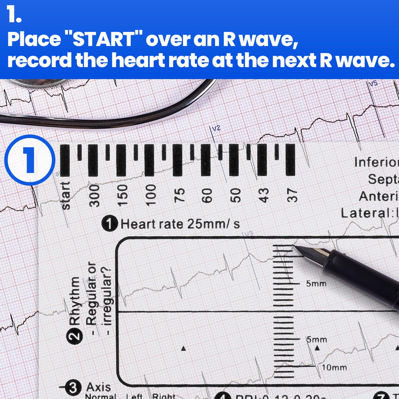 10pcs ECG 7 Step Ruler, Transparent EKG Calipers Ruler, Electrocardiogram Card Portable Plastic Measuring Tool for EKG Interpretation Clear-10pcs