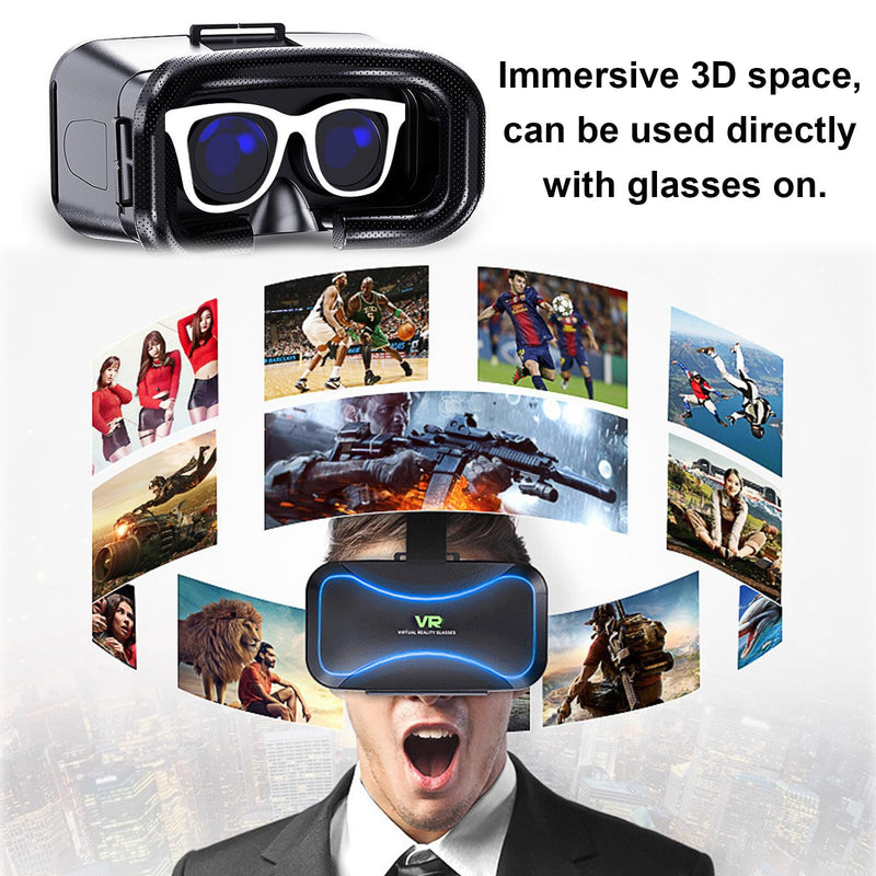 3D VR Headset, Virtual Reality 3D VR Glasses, Anti-Blue Light Adjustable 3D Headset Helmets for iPhone or Android Compatible with 4.5” to 6.7” inch with Controller