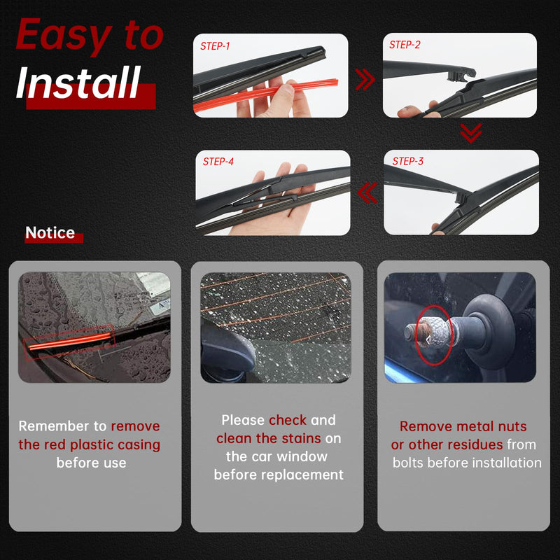 OTUAYAUTO Rear Windshield Wiper Arm Blade Set - Replacement for Toyota RAV4 2019-2023 - Factory Style Back Wiper Cover Accessories Assembly for Rear Window Rear Wiper Arm and Blade