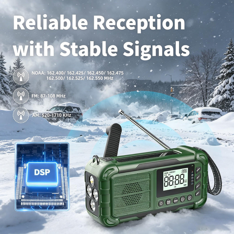 Emergency NOAA Weather Radio, 10000mAh, Solar Hand Crank Radio with AM/FM | Battery Backup, Emergency Cell Phone Charger, Flashlight with Red Blue Warning Light, SOS Alarm, for Camping Hiking Survival Army Green