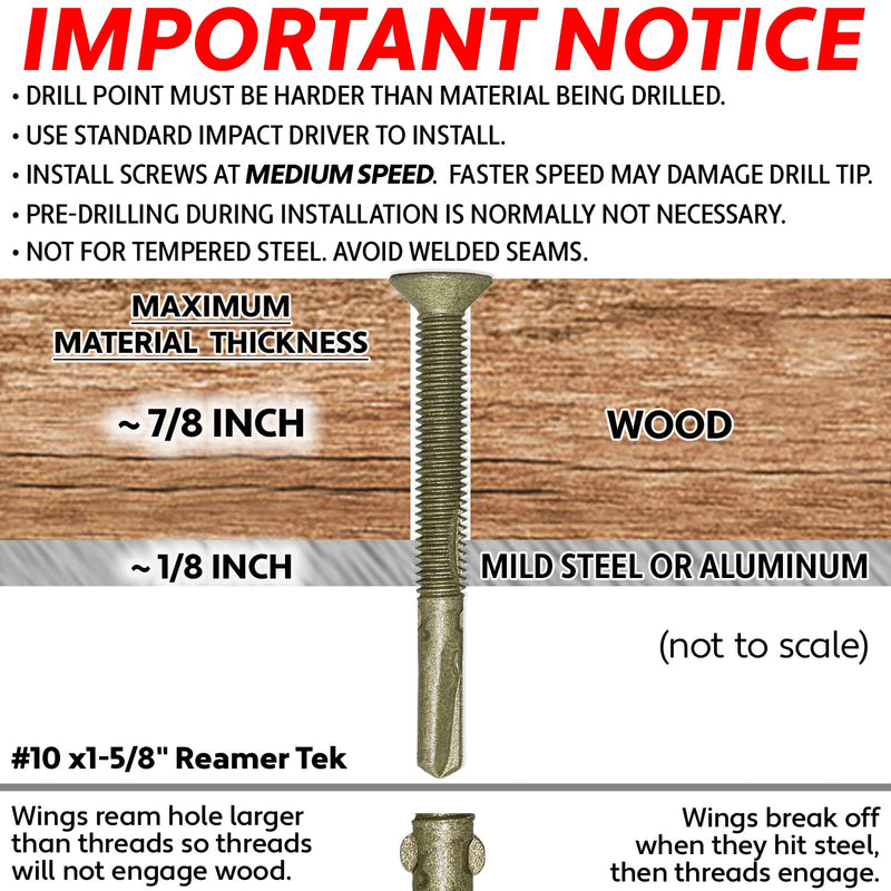 10x1-5/8 Reamer Tek Torx/Star Head Self-Drilling Wood to Metal Screws - for Flatbeds, Trailers - T-30 Torx Screw Head 1 Pound 113 Screws #10 x 1-5/8" - 1 lb 113 Screws