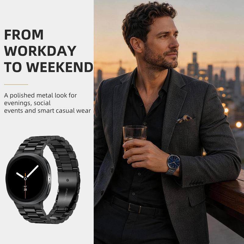 Lerobo Metal Band for Samsung Galaxy Watch 9/8 40mm 44mm,8 Classic 46mm | No Gap Stainless Steel, Double Folding Clasp Strap (6.2"-9.25") for Men Women Business,Casual,Office, Meetings Black