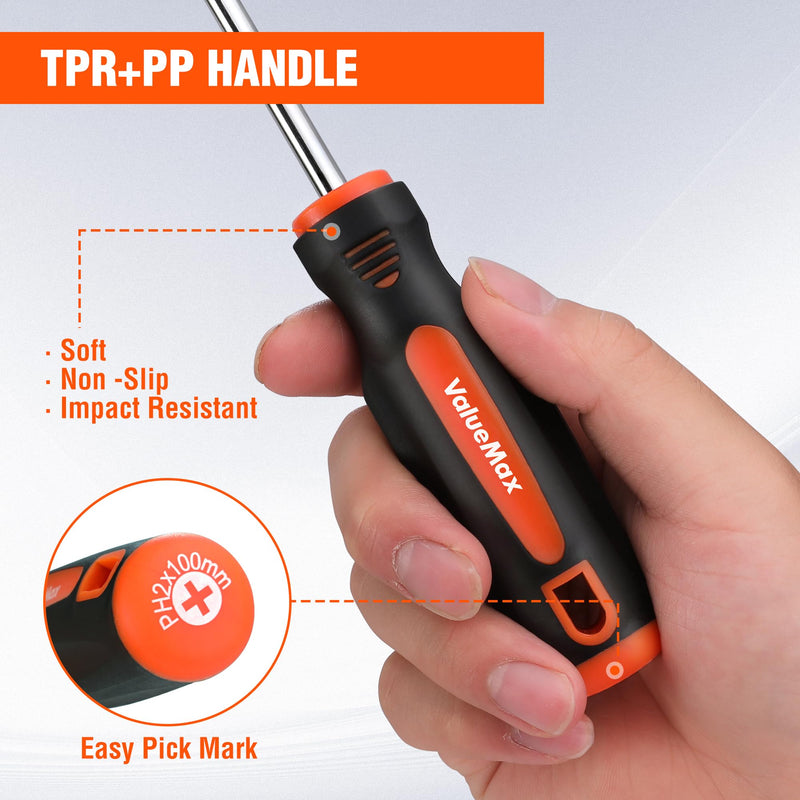 ValueMax 6-Piece Magnetic Screwdriver Set, 3 Phillips and 3 Flat Tip Screwdrivers, Non-slip Handle Screw Driver Set Kit 6 PCS