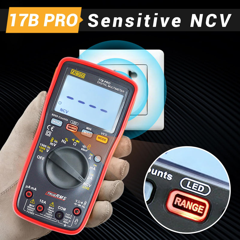 ZIBOO 17B PRO True RMS Digital Multimeter Measures AC/DC Voltage and Current Measurements up to 1000V and 10A (Optional AC Pliers)
