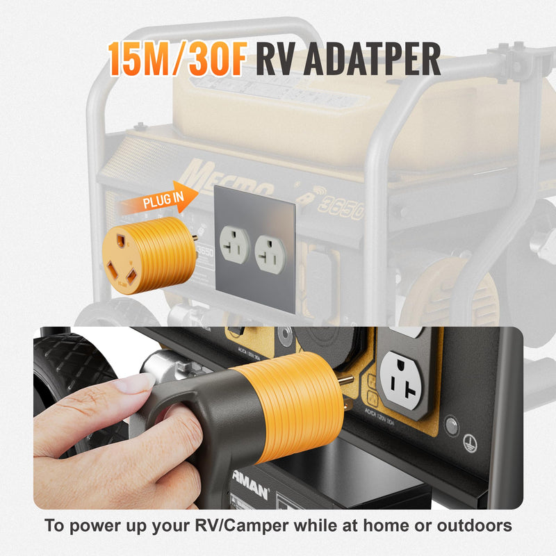 MECMO 30 Amp to 110 Volt RV Adapter, NEMA 5-15P to TT-30R Electrical Power 30 Amp to 15 Amp 110 Adaptor, 15A Household Male to 30A RV Female Converter Plug for RV Camper Caravan Van Travel Trailer