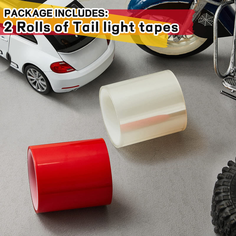 Patelai 16.4 ft x 2 Inches Self Adhesive Repair Light Tape Auto Tail Fog Lights Tint Headlight Lens (Red, Clear, Rolls) Red, Clear