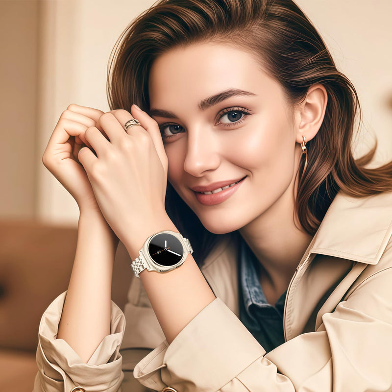 wipalor Slim Metal Band with Case for Samsung Galaxy Watch 9/8 Band 40mm | Slim Stainless Steel Sport Dressy Samsung Galaxy Watch 9/8 Bands 40mm, with Bumper Protective Cover Case for Women-Starlight Starlight Band+Starlight Case Galaxy Watch 9/8 40mm